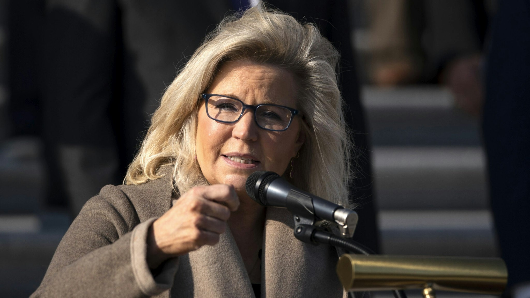 WASHINGTON, DC - DECEMBER 10: Rep. Liz Cheney (R-WY) speaks during a news conference with fellow House Republicans outside the U.S. Capitol December 10, 2020 in Washington, DC. McCarthy and House Republicans discussed their desire to extend the Paycheck Protection Program and provide relief for small business owners and their employees who have been hurt by the coronavirus pandemic.