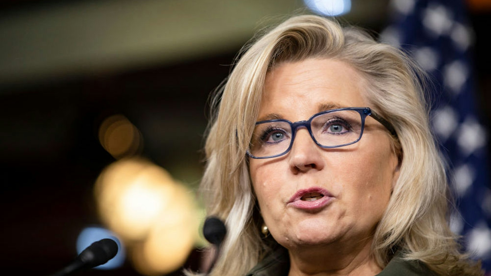 WASHINGTON, DC - DECEMBER 17: Republican Conference Chairman Rep. Liz Cheney (R-WY) speaks during a press conference at the US Capitol on December 17, 2019 in Washington, DC. House Republican leaders criticized their Democratic colleagues handling of the Impeachment Proceedings of President Donald Trump.