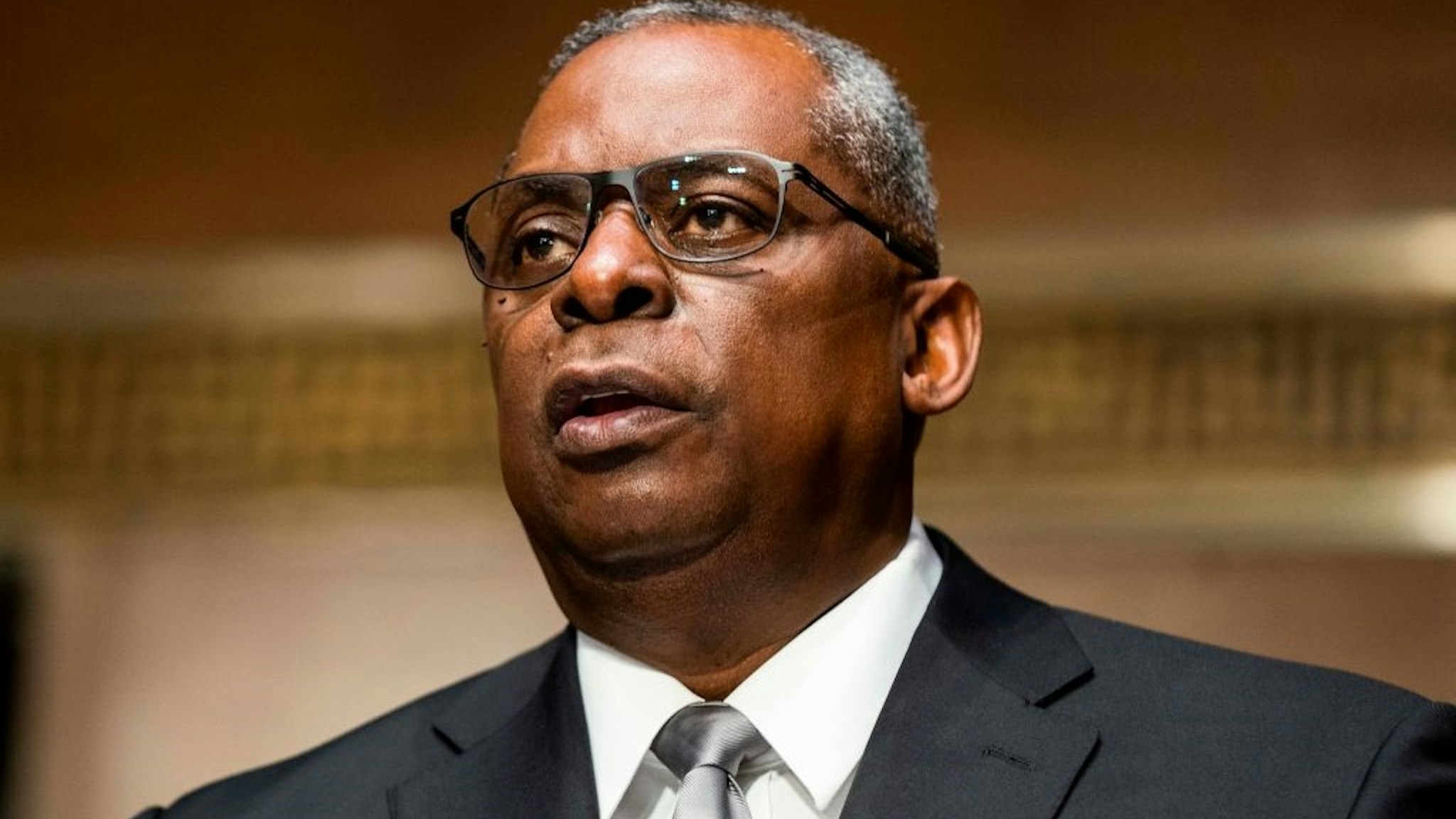 Retired General Lloyd Austin testifies before the Senate Armed Services Committee during his conformation hearing to be the next Secretary of Defense in the Dirksen Senate Office Building in Washington, DC, on January 19, 2021.