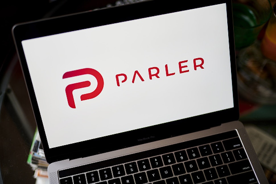 The Parler logo on a laptop computer arranged in the Brooklyn borough of New York, U.S., on Friday, Dec. 18, 2020. Parler bills itself as a non-biased social network that protects free speech and user data. John Matze, chief executive officer, says the platform saw great growth during the 2020 election as many conservatives moved away from products like Facebook and Twitter.