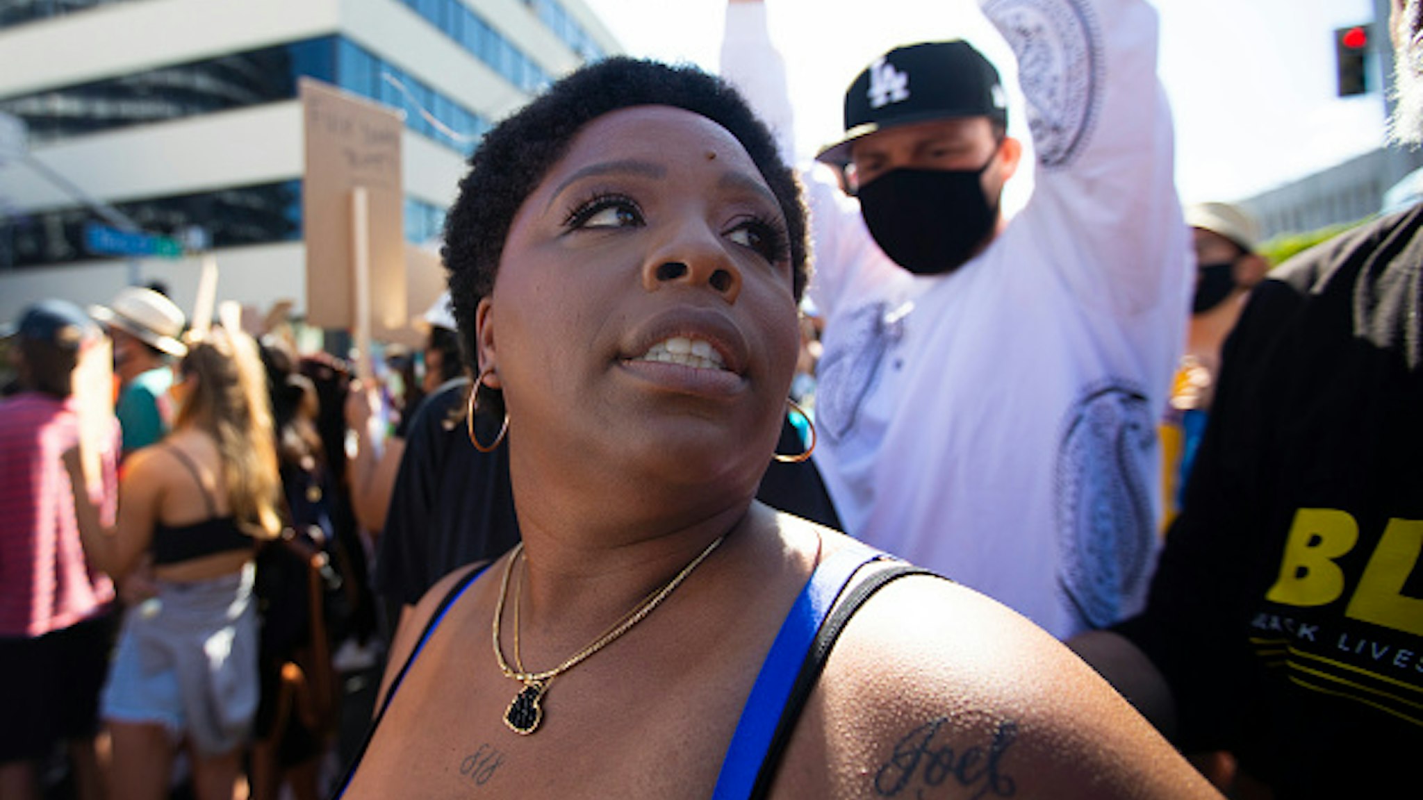 HOLLYWOOD, CA JUNE 7, 2020: Patrisse Cullors is one of the three co-founders of the Black Lives Matter movement. She participated in the peaceful march in Hollywood, CA today Sunday June 7, 2020. Thousands of people participated in todays peaceful protest against police sparked by the death of George Floyd.