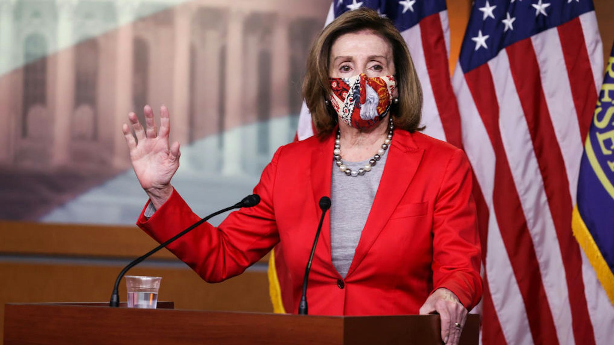 Speaker Pelosi Holds Final Weekly News Conference Of 2020 WASHINGTON, DC - DECEMBER 30: Speaker of the House Nancy Pelosi (D-CA) speaks at her weekly news conference on Capitol Hill on December 30, 2020 in Washington, DC. Speaker Pelosi began her briefing with condolences to the family of Representative-elect Luke Letlow (R-LA), who died the previous day from COVID-19.