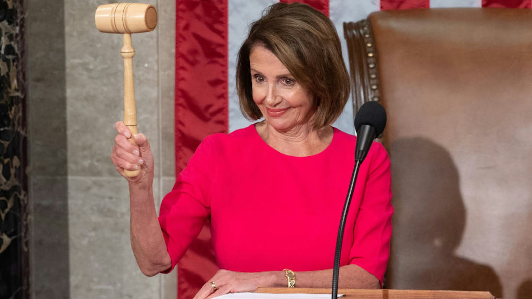 Incoming Speaker of the House Nancy Pelosi holds her gavel after being elected during the beginning of the 116th US Congress at the US Capitol in Washington, DC, January 3, 2019. - Pelosi was elected speaker of the House Thursday for the second time in her political career, a striking comeback for the only woman ever to hold the post. (Photo by SAUL LOEB / AFP)