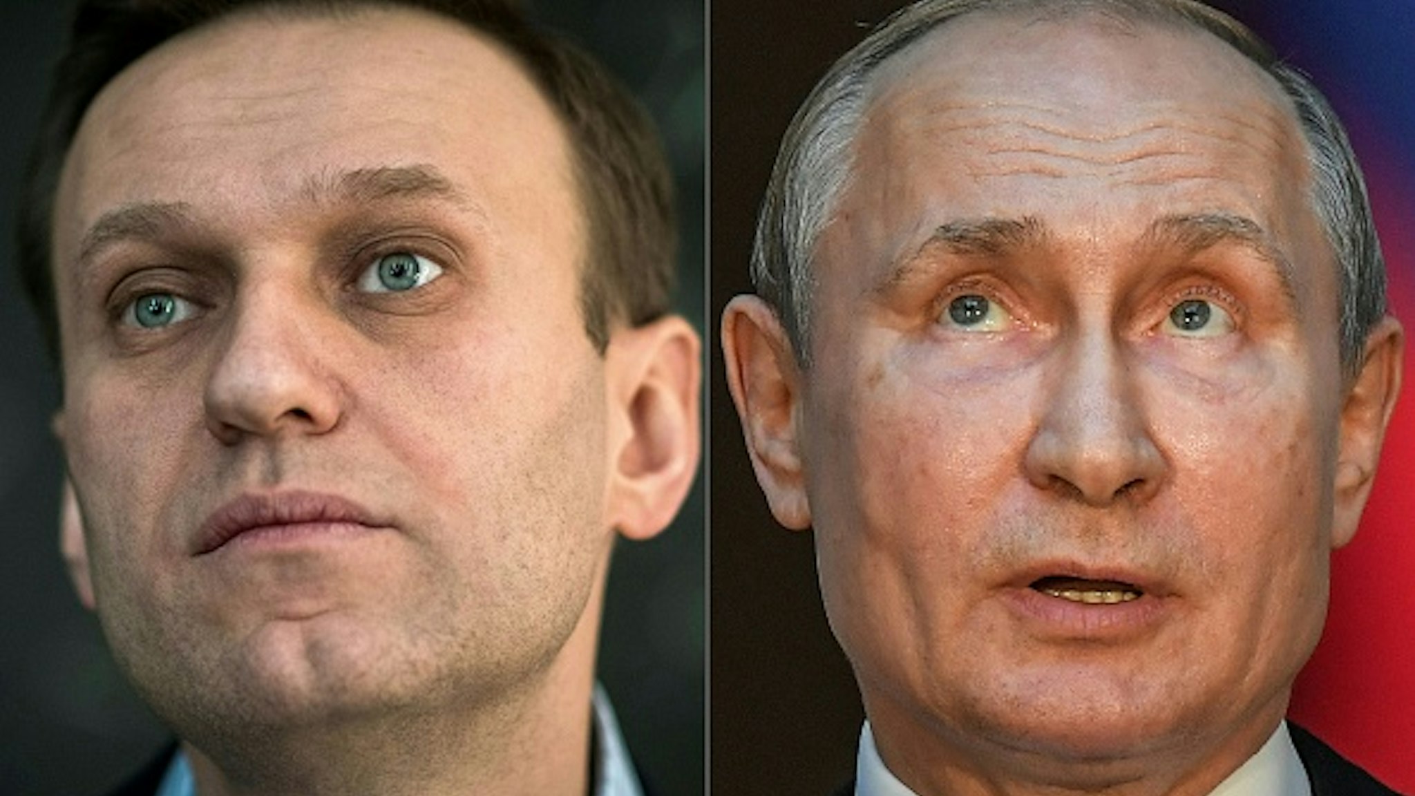 (COMBO) This combination of pictures created on October 1, 2020 shows Russian opposition leader Alexei Navalny (L, on January 16, 2018 in Moscow) and Russian President Vladimir Putin (on July 4, 2019 in Rome). - Russian opposition leader Alexei Navalny has accused President Vladimir Putin of being behind his poisoning, in his first interview published since he left the German hospital where he was treated. "I assert that Putin is behind this act, I don't see any other explanation," he told the German weekly Der Spiegel, which published extracts from the interview on its website Thursday, October 1, 2020.