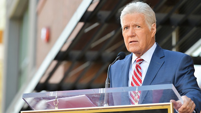 HOLLYWOOD, CALIFORNIA - NOVEMBER 01: Alex Trebek speaks at Harry Friedman Honored With A Star On The Hollywood Walk Of Fame on November 01, 2019 in Hollywood, California.