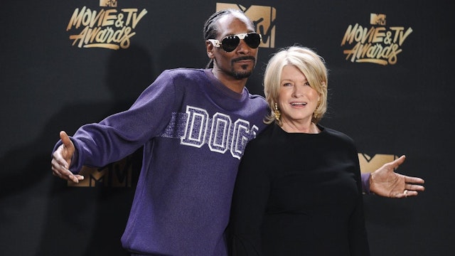 LOS ANGELES, CA - MAY 07: Snoop Dogg and Martha Stewart pose in the press room at the 2017 MTV Movie and TV Awards at The Shrine Auditorium on May 7, 2017 in Los Angeles, California. (Photo by