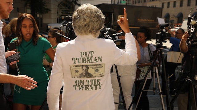 WASHINGTON, DC - JUNE 27: U.S. Rep. Joyce Beatty (D-OH) talks to reporters following a rally with fellow House Democrats to demand that American abolitionist heroine Harriet Tubman's image be put on the $20 bill outside the U.S. Treasury Department June 27, 2019 in Washington, DC. Treasury Secretary Steven Mnuchin told a Congressional committee in June that the Bureau of Engraving and Printing would not be able to meet the 2020 deadline for getting Tubman's image on the bill. (Photo by