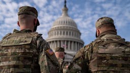 National Guard Members of the National Guard in the plaza in front of the U.S. Capitol Building on Sunday, Jan. 17, 2021 in Washington, DC.