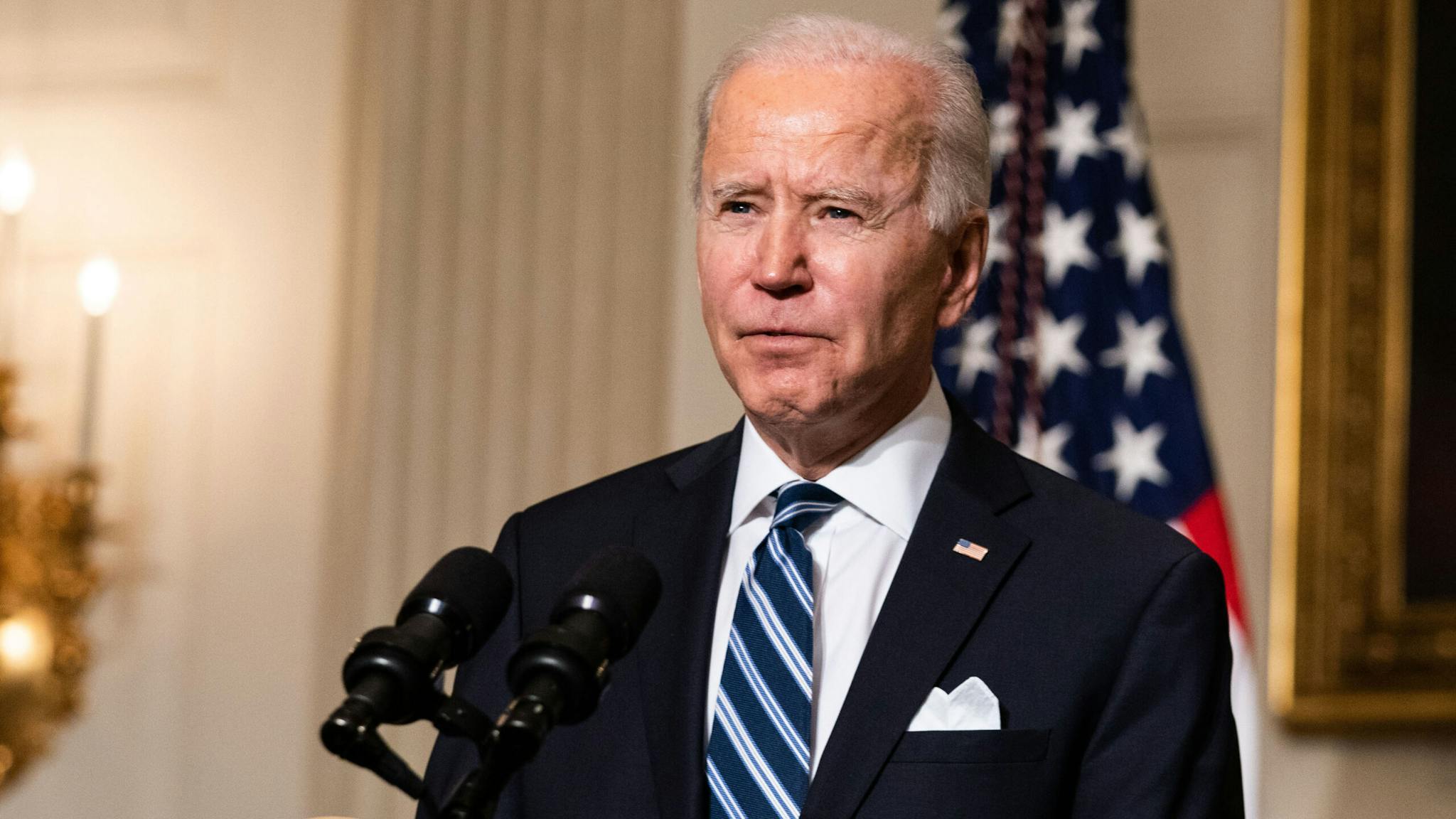 President Biden Delivers Remarks And Signs Executive Actions On Climate Change And Creating Jobs WASHINGTON, DC - JANUARY 27: U.S. President Joe Biden speaks about climate change issues in the State Dining Room of the White House on January 27, 2021 in Washington, DC. President Biden signed several executive orders related to the climate change crisis on Wednesday, including one directing a pause on new oil and natural gas leases on public lands.