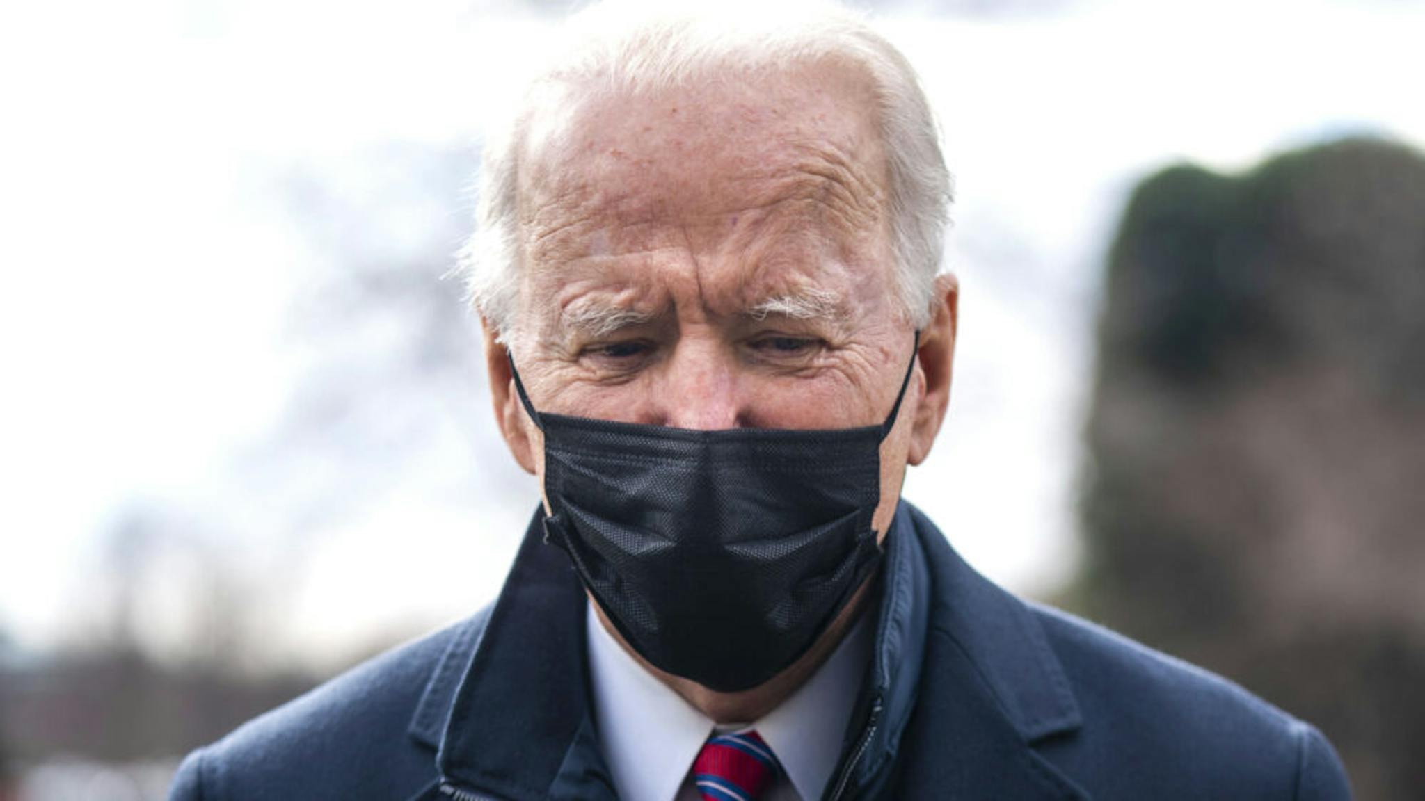 President Biden Visits Veterans At Walter Reed Medical Center U.S. President Joe Biden speaks to members of the media outside the White House before boarding Marine One in Washington, D.C., U.S., on Friday, Jan. 29, 2021. Biden moved to make it easier for Americans to buy health insurance during the pandemic, reopening the federal Obamacare marketplace with an order Thursday that's a step toward reinvigorating a program his predecessor tried to eliminate.