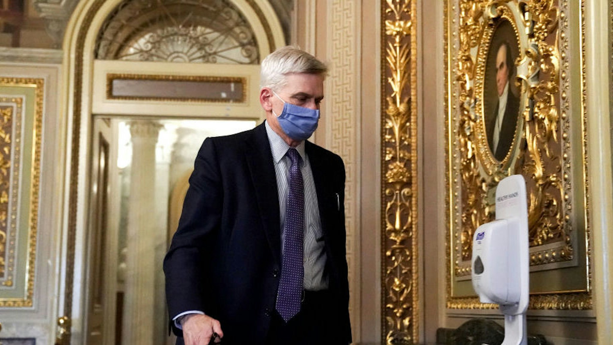 WASHINGTON, DC - FEBRUARY 13: Sen. Bill Cassidy (R-LA.) is seen in the Senate Reception Room during the fifth day of the impeachment trial of former President Donald Trump on Capitol Hill on February 13, 2021 in Washington, DC. The Senate voted 57-43 to acquit Trump of the charges of inciting the January 6 attack on the U.S. Capitol.