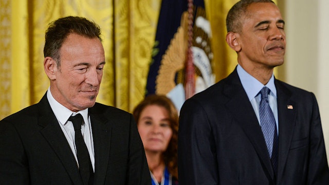WASHINGTON, DC - NOVEMBER 22: President Obama presents Bruce Springsteen with the 2016 Presidential Medal Of Freedom at the White House on November 22, 2016 in Washington, DC. (Photo by Leigh Vogel/WireImage)