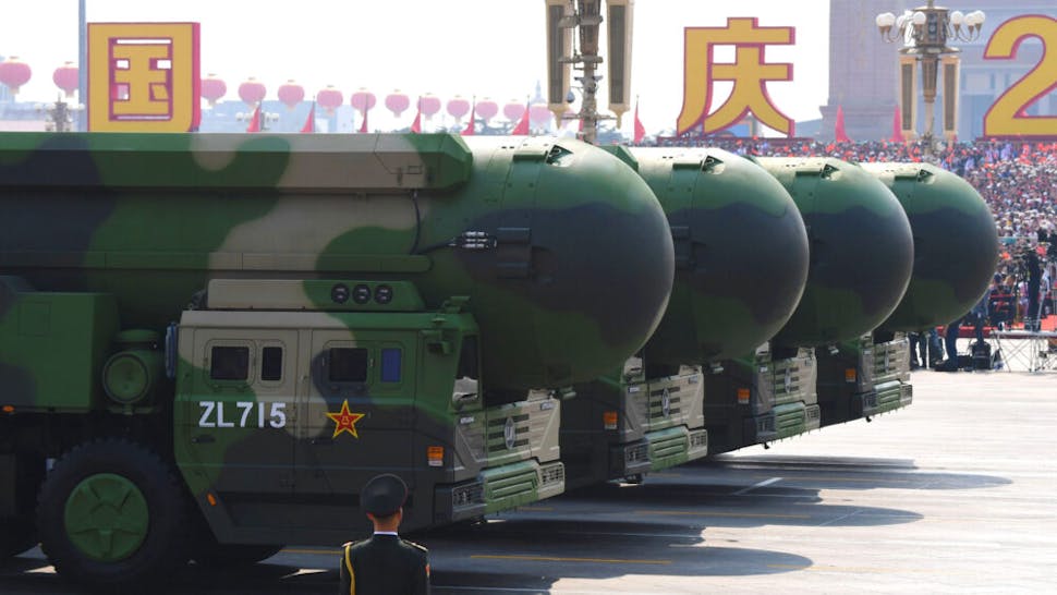 CHINA-POLITICS-ANNIVERSARY China's DF-41 nuclear-capable intercontinental ballistic missiles are seen during a military parade at Tiananmen Square in Beijing on October 1, 2019, to mark the 70th anniversary of the founding of the People's Republic of China.