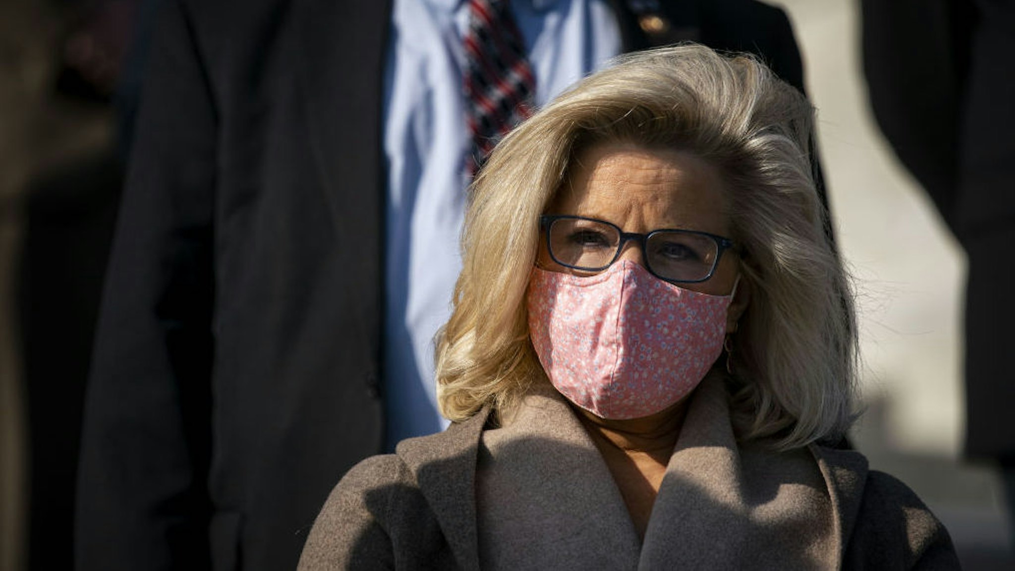 Representative Liz Cheney, a Republican from Wyoming, attends a news conference outside the U.S. Capitol in Washington, D.C., U.S., on Thursday, Dec. 10, 2020. Senate Majority Leader McConnell and House Speaker Pelosi have given no sign yet that they’re ready to directly engage in negotiations to sort through competing pandemic relief proposals -- a step that many lawmakers say will be necessary to complete a deal this month.