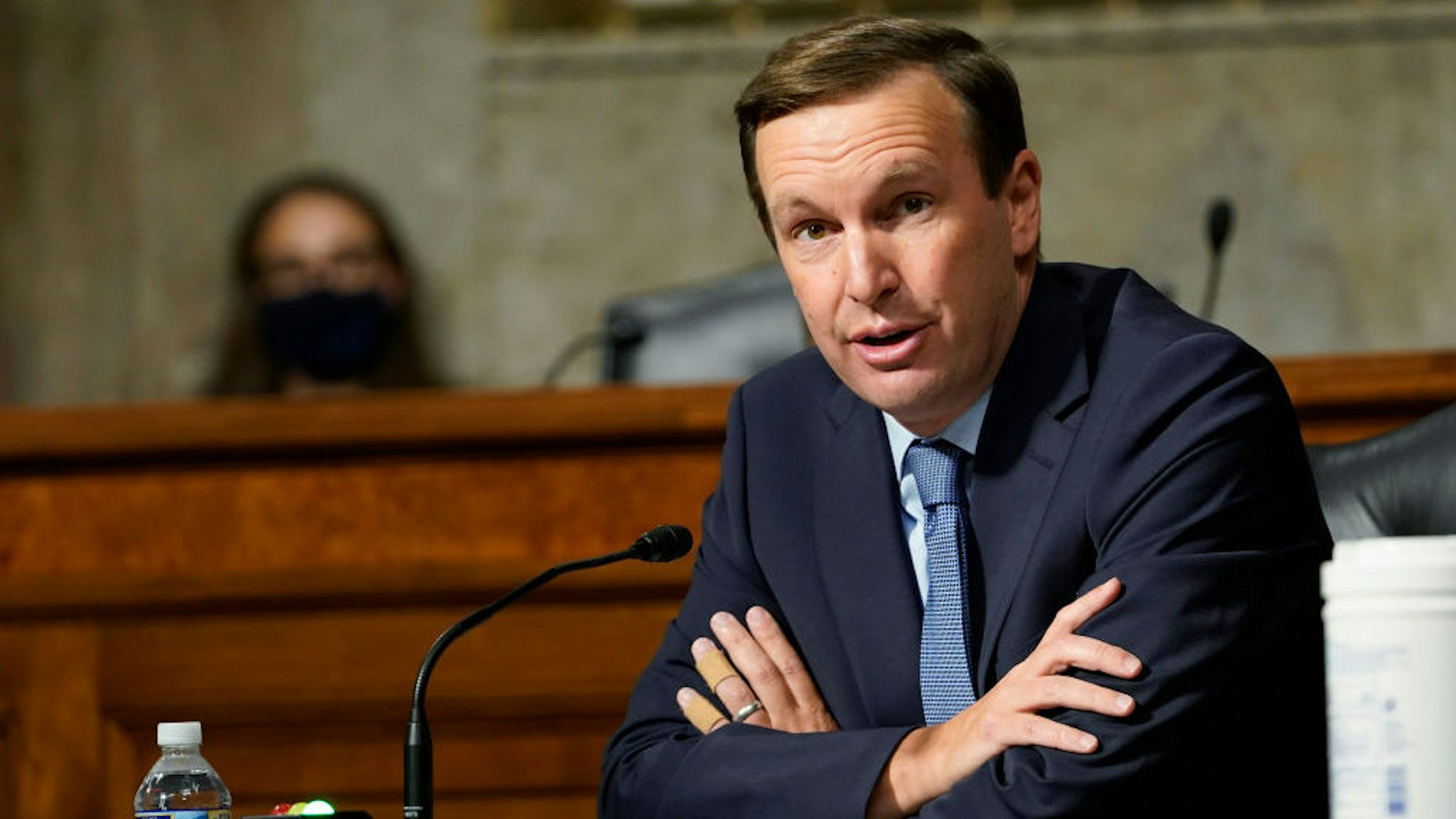Sen. Chris Murphy, D-Conn., speaks during a Senate Foreign Relations Committee hearing on Capitol Hill in Washington, Thursday, Sept. 24, 2020, on U.S. policy in a changing Middle East. (AP Photo/Susan Walsh, Pool)