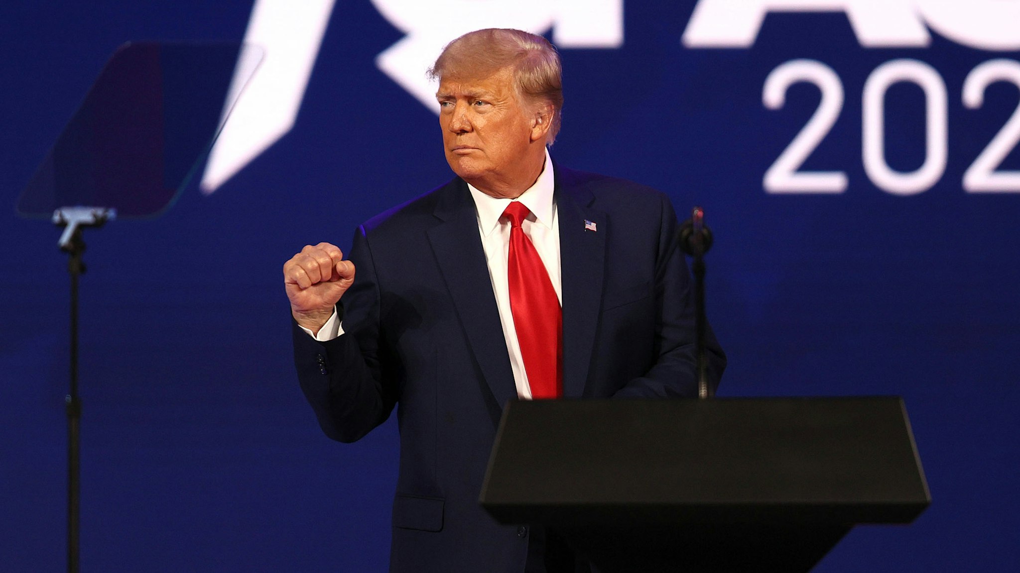 ORLANDO, FLORIDA - FEBRUARY 28: Former President Donald Trump addresses the Conservative Political Action Conference held in the Hyatt Regency on February 28, 2021 in Orlando, Florida. Begun in 1974, CPAC brings together conservative organizations, activists, and world leaders to discuss issues important to them.