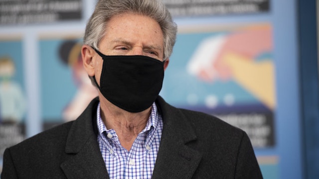 Representative Frank Pallone, a Democrat from New Jersey, speaks at a news conference outside the New Jersey Convention and Exposition Center Covid-19 vaccination site in Edison, New Jersey, U.S., on Friday, Jan. 15, 2021.