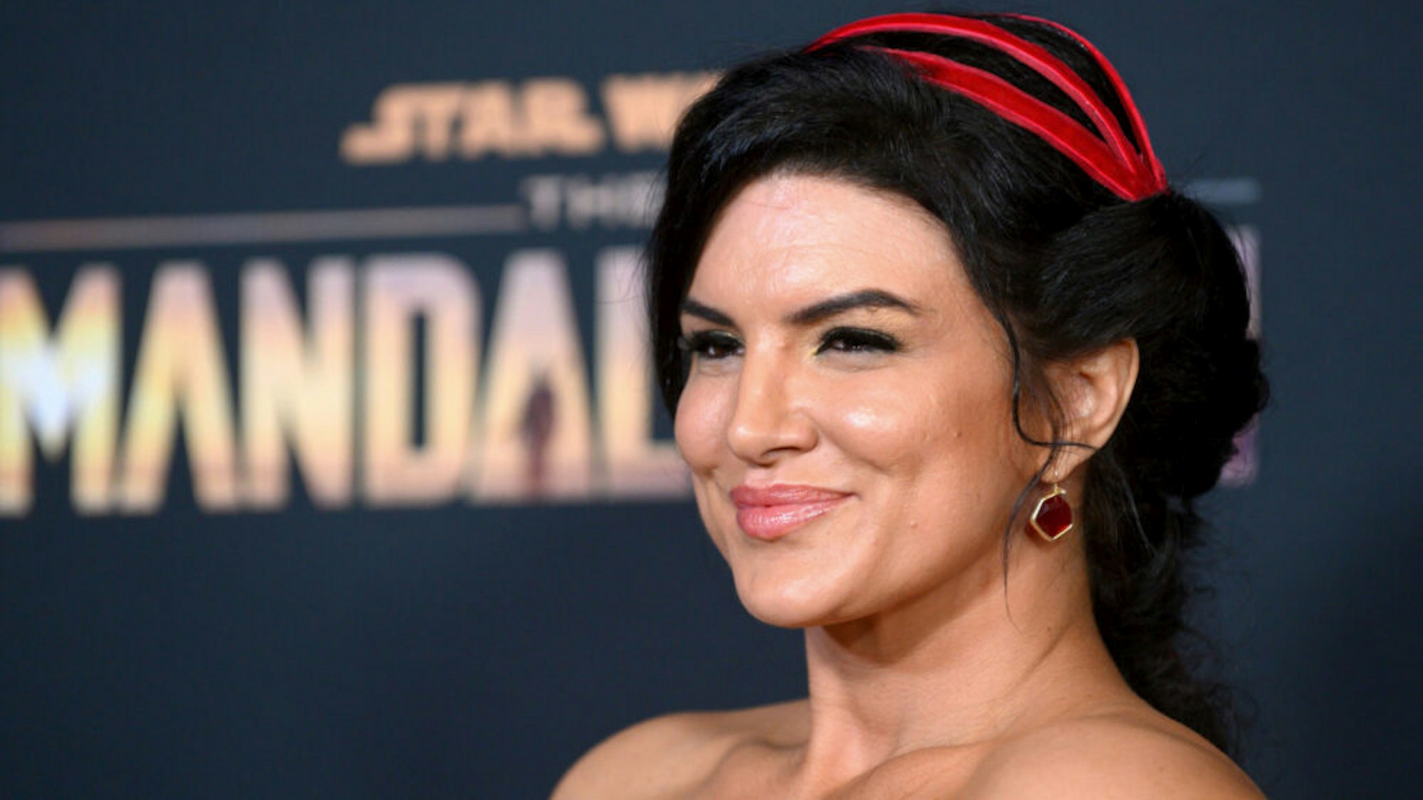 US actress Gina Carano arrives for Disney+ World Premiere of "The Mandalorian" at El Capitan theatre in Hollywood on November 13, 2019.