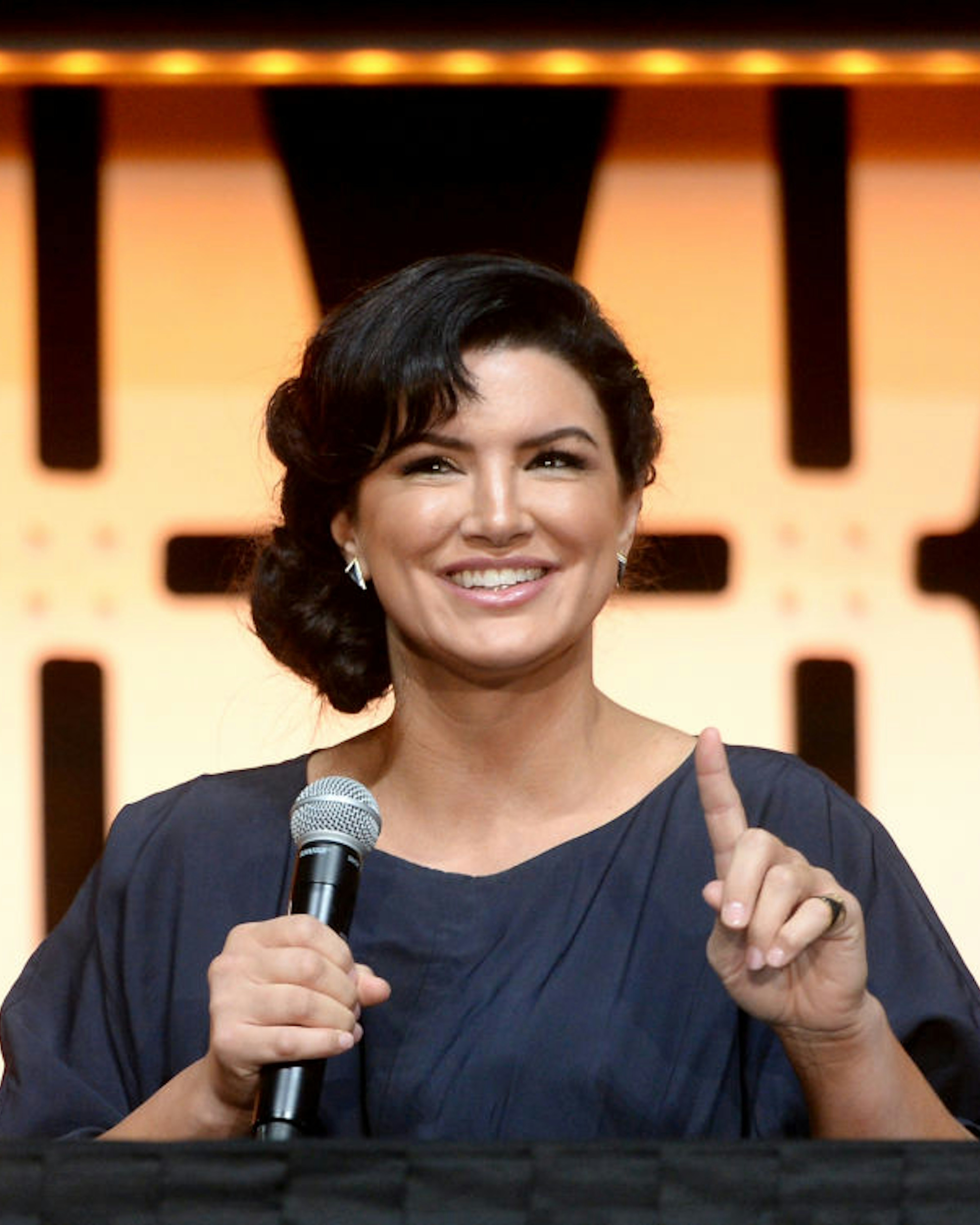 CHICAGO, IL - APRIL 14: Gina Carano (Cara Dune) onstage during "The Mandalorian" panel at the Star Wars Celebration at McCormick Place Convention Center on April 14, 2019 in Chicago, Illinois. (Photo by Daniel Boczarski/WireImage for Disney)