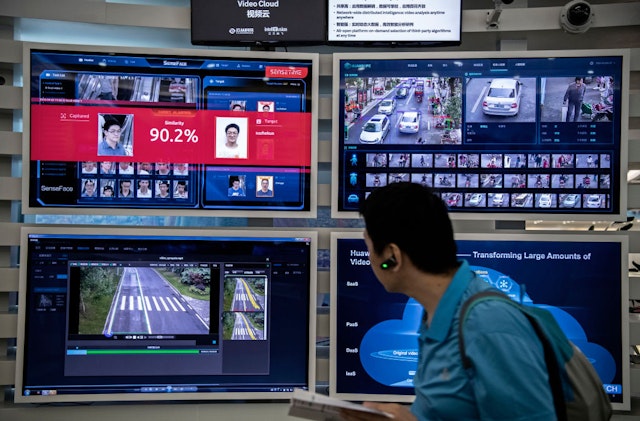 SHENZHEN, CHINA - APRIL 26: A display for facial recognition and artificial intelligence is seen on monitors at Huawei's Bantian campus on April 26, 2019 in Shenzhen, China. Huawei is Chinas most valuable technology brand, and sells more telecommunications equipment than any other company in the world, with annual revenue topping $100 billion U.S. Headquartered in the southern city of Shenzhen, considered Chinas Silicon Valley, Huawei has more than 180,000 employees worldwide, with nearly half of them engaged in research and development. In 2018, the company overtook Apple Inc. as the second largest manufacturer of smartphones in the world behind Samsung Electronics, a milestone that has made Huawei a source of national pride in China.