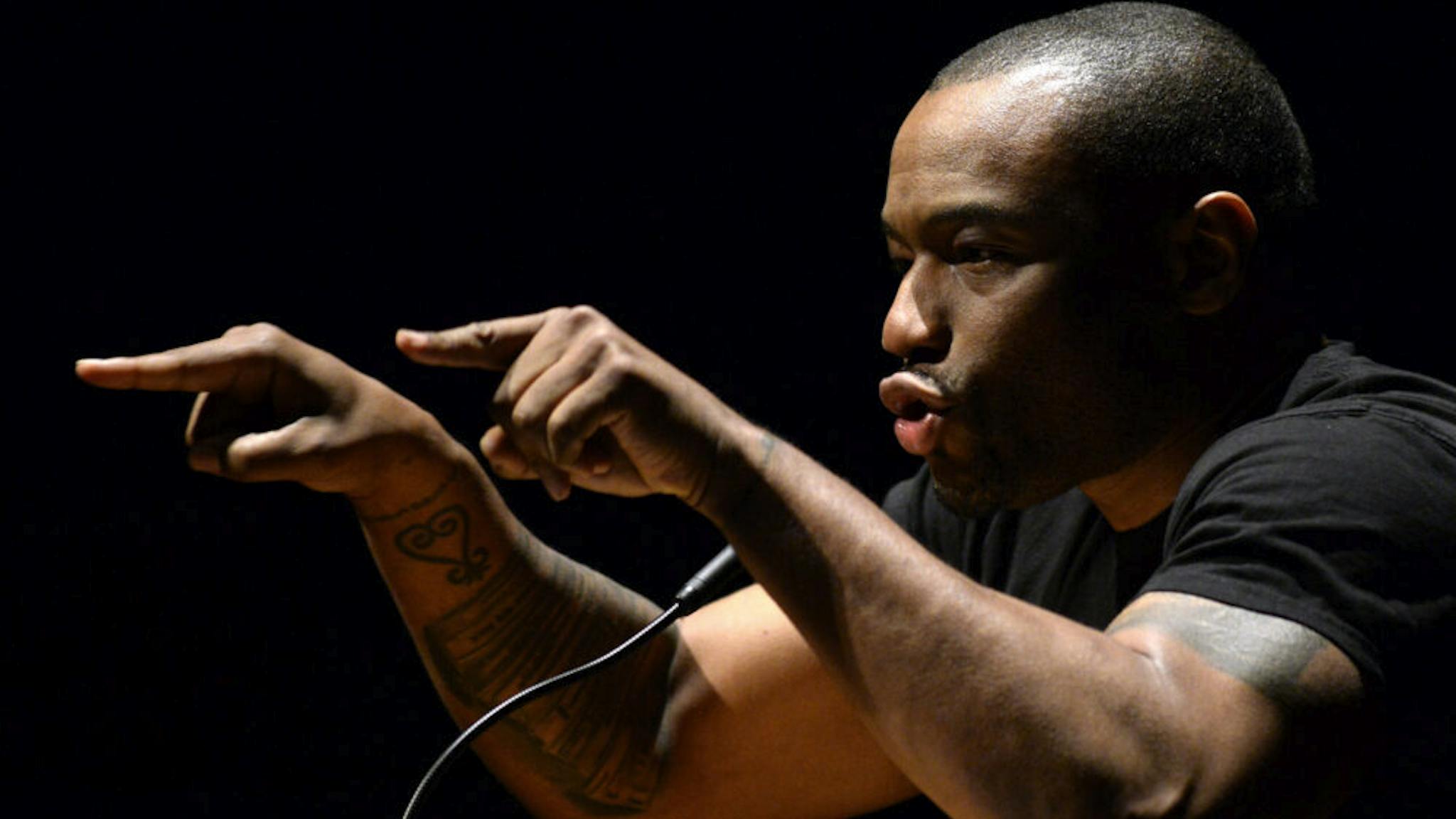 Marc Lamont Hill AMHERST, MA - MAY 4: Marc Lamont Hill speaks during a panel on free speech and the Israeli-Palestinian conflict at the University of Massachusetts campus in Amherst, Massachusetts on May 4, 2019.
