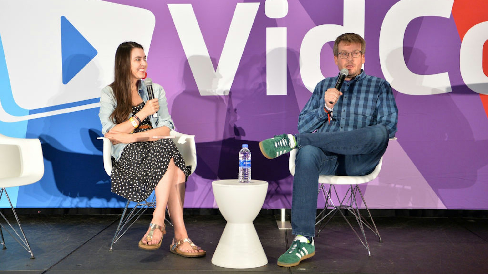 Taylor Lorenz and John Green attend VidCon 2019 at Anaheim Convention Center on July 13, 2019 in Anaheim, California.