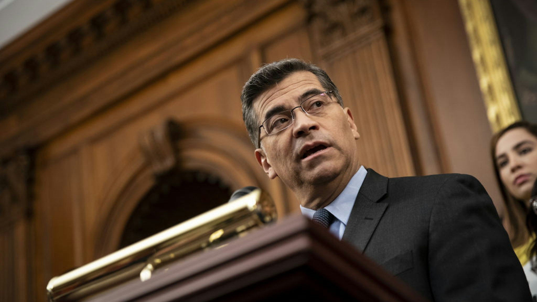 Xavier Becerra, California's attorney general, speaks during a news conference on Capitol Hill in Washington, D.C., U.S., on Tuesday, Nov. 12, 2019. U.S. Supreme Court justices seemed inclined to let President Donald Trump cancel an Obama-era program that shields almost 700,000 young undocumented immigrants from deportation in a case with broad political and humanitarian ramifications. Photographer: Al Drago/Bloomberg via Getty Images