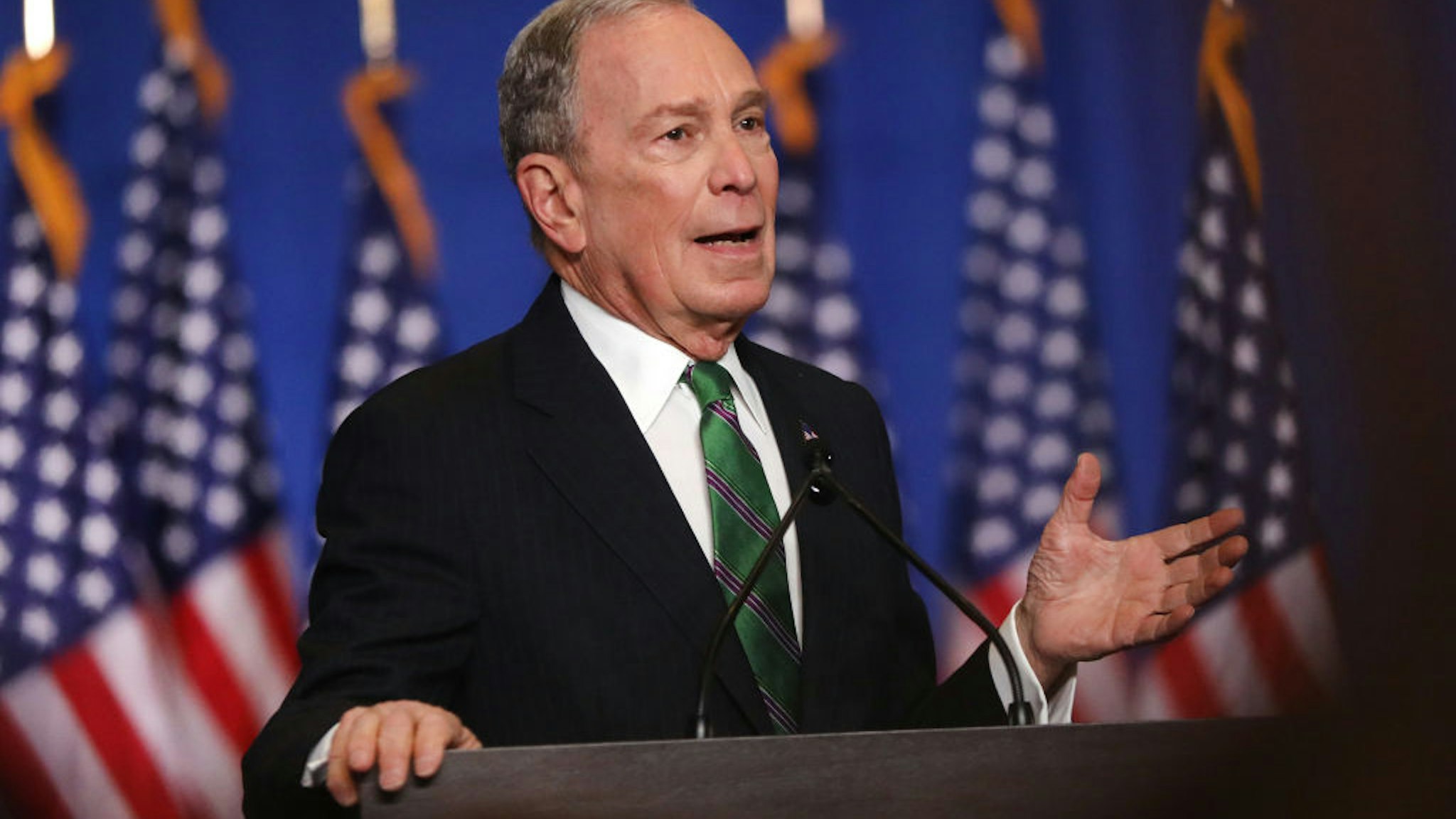 Former Democratic presidential candidate Mike Bloomberg addresses his staff and the media after announcing that he will be ending his campaign on March 04, 2020 in New York City.
