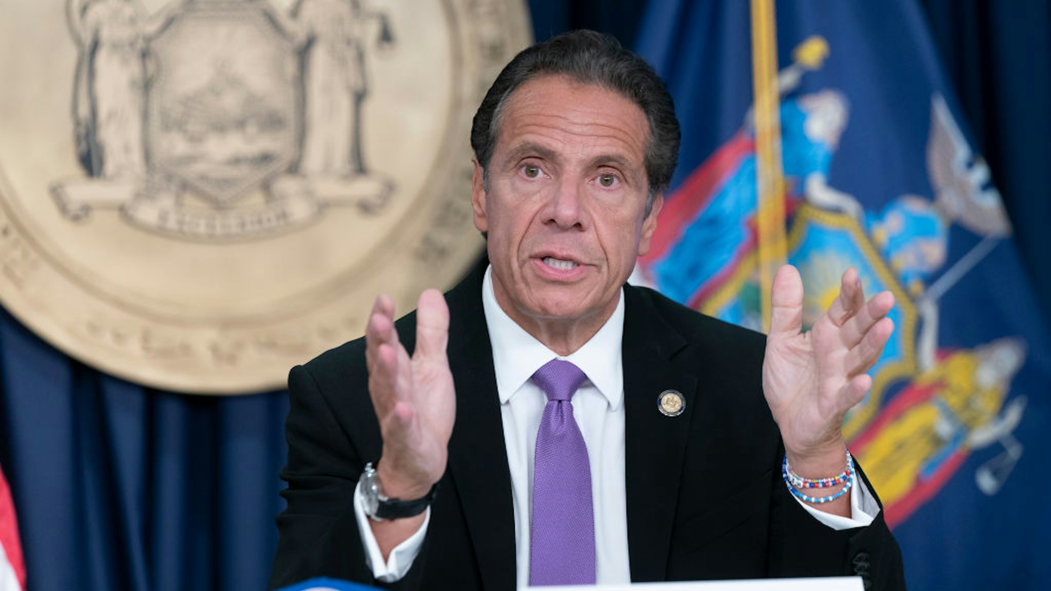 Governor Andrew Cuomo holds press briefing and announcement at office on 3rd Avenue in Manhattan.