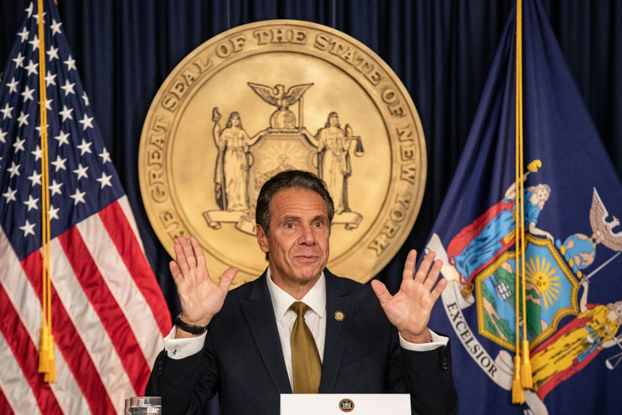 Andrew Cuomo, governor of New York, speaks during a news conference in New York, U.S., on Monday, Oct. 5, 2020.