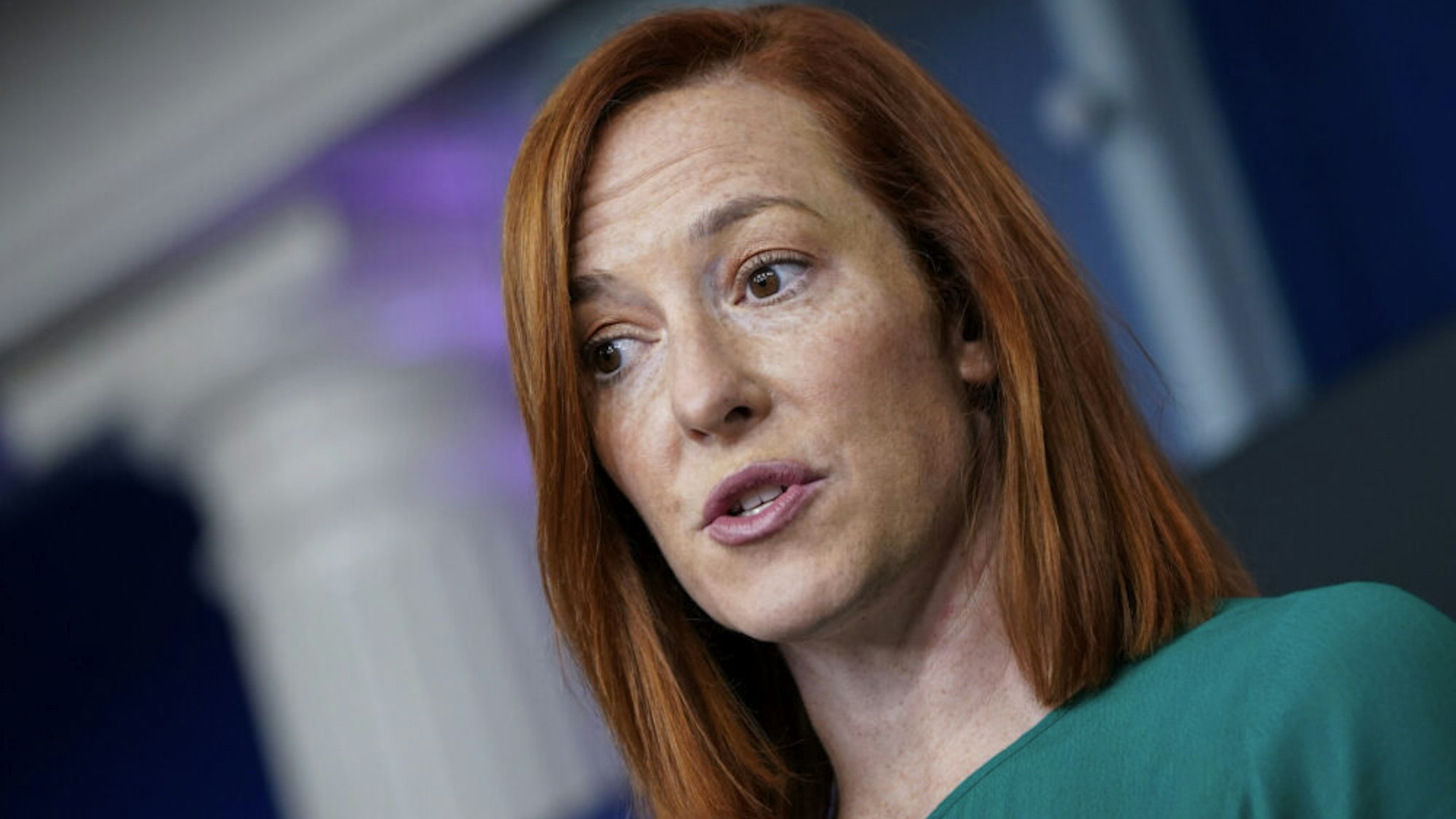 WASHINGTON, DC - JANUARY 25: White House Press Secretary Jen Psaki speaks during a daily press briefing at the White House on January 25, 2021 in Washington, DC. Later on Monday afternoon, President Joe Biden will sign an executive order aimed at boosting American manufacturing and strengthening the federal government's "Buy American" rules.