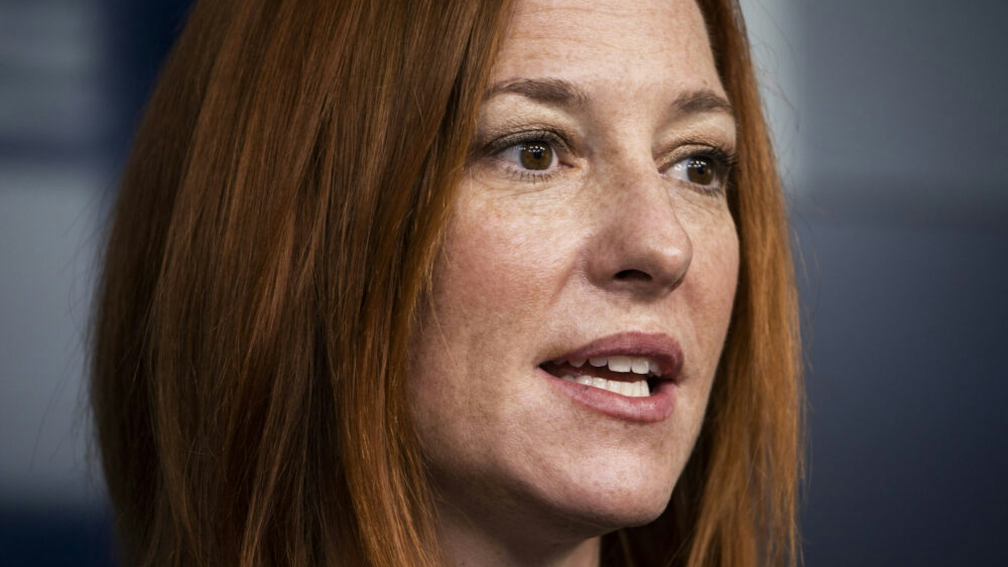 Jen Psaki, White House press secretary, speaks during a news conference in the James S. Brady Press Briefing Room at the White House in Washington, D.C., U.S., on Thursday, Feb. 4, 2021. President Joe Biden told House Democrats on Wednesday that while he was open to tightening the eligibility for his proposed $1,400 stimulus checks, any move to cut the payments' base amount would mean starting his presidency with a broken promise.