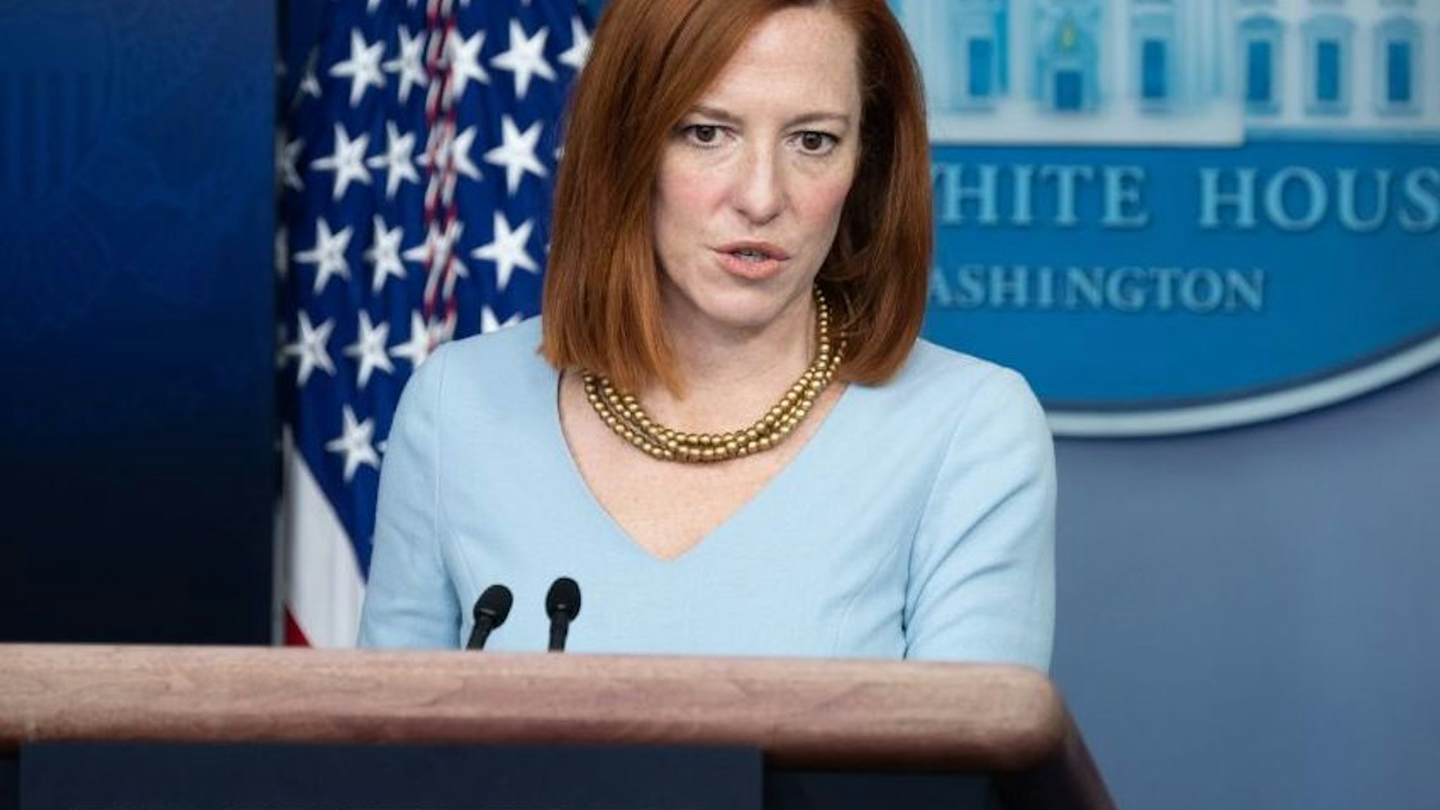 White House Press Secretary Jen Psaki holds a press briefing in the Brady Briefing Room of the White House in Washington, DC. on February 10, 2021. (Photo by SAUL LOEB / AFP) (Photo by SAUL LOEB/AFP via Getty Images)