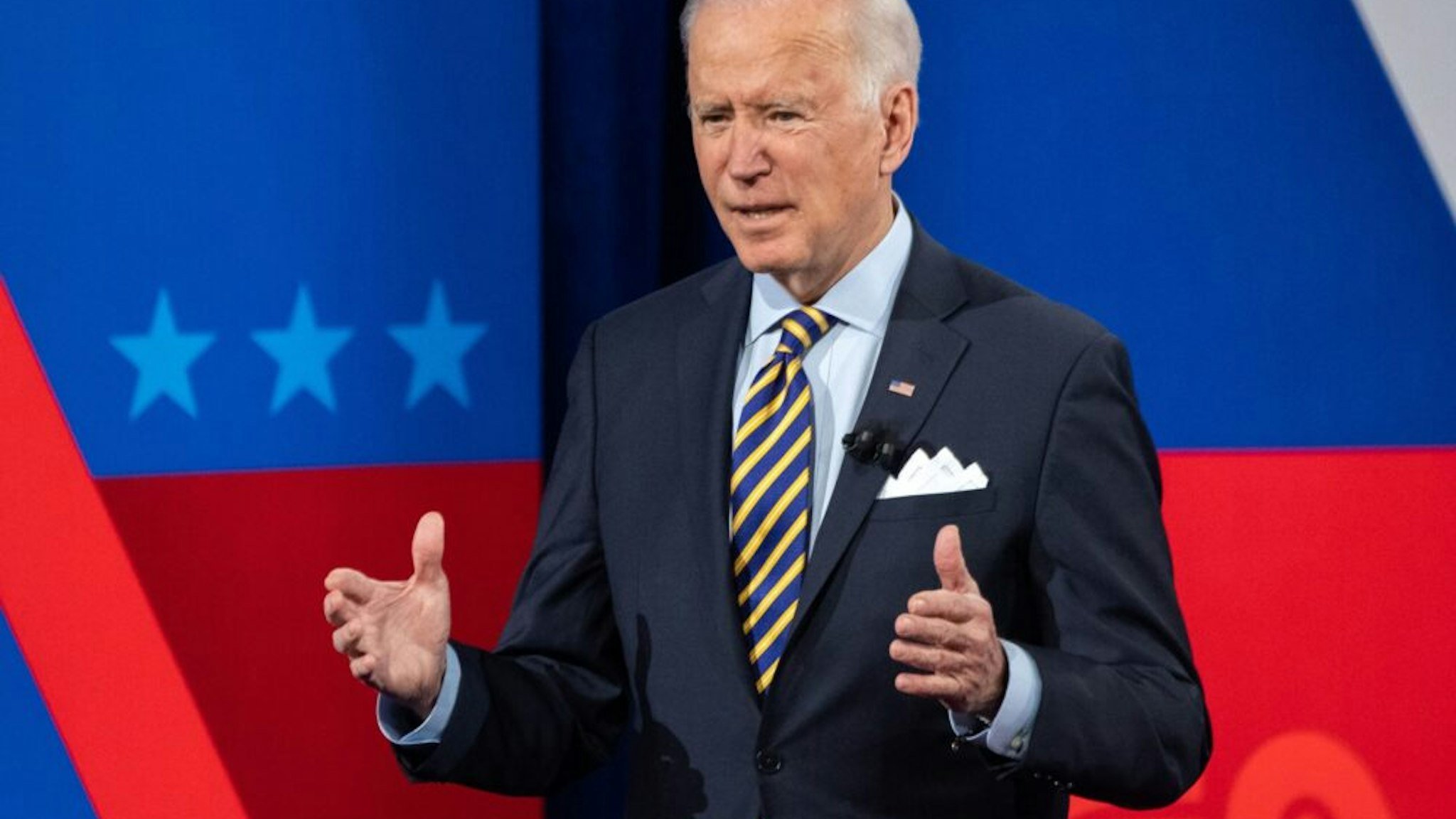 US President Joe Biden participates in a CNN town hall at the Pabst Theater in Milwaukee, Wisconsin, February 16, 2021.