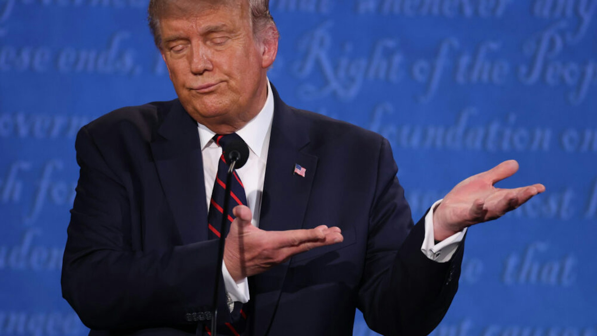 CLEVELAND, OHIO - SEPTEMBER 29: U.S. President Donald Trump participates in the first presidential debate against Democratic presidential nominee Joe Biden at the Health Education Campus of Case Western Reserve University on September 29, 2020 in Cleveland, Ohio. This is the first of three planned debates between the two candidates in the lead up to the election on November 3.