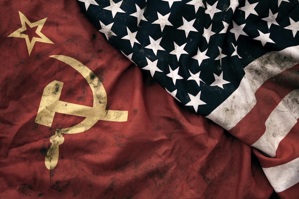 Grungy Flags of Soviet Union and USA - stock photo