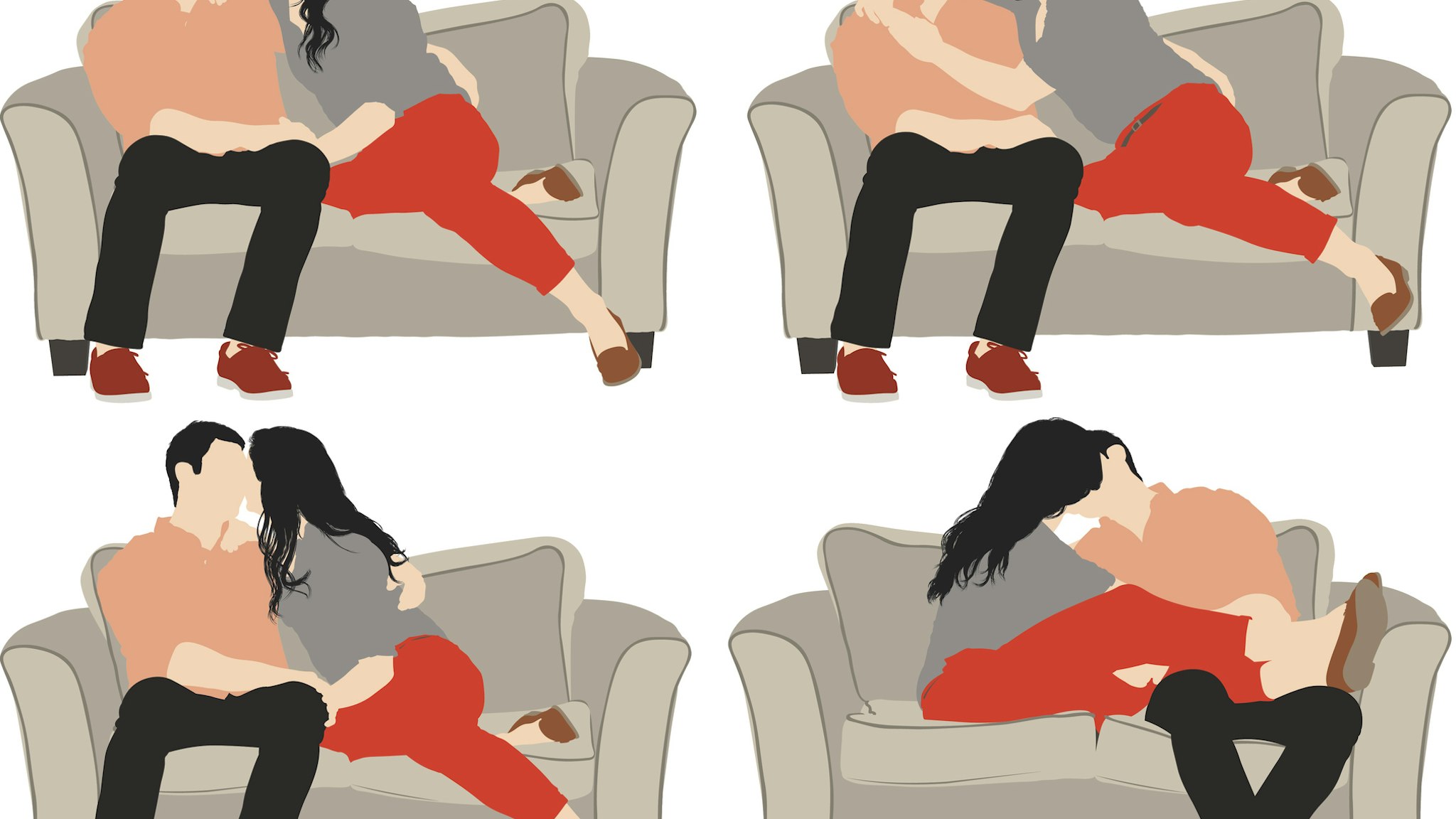 Vector of romantic couple on sofa - stock vector
