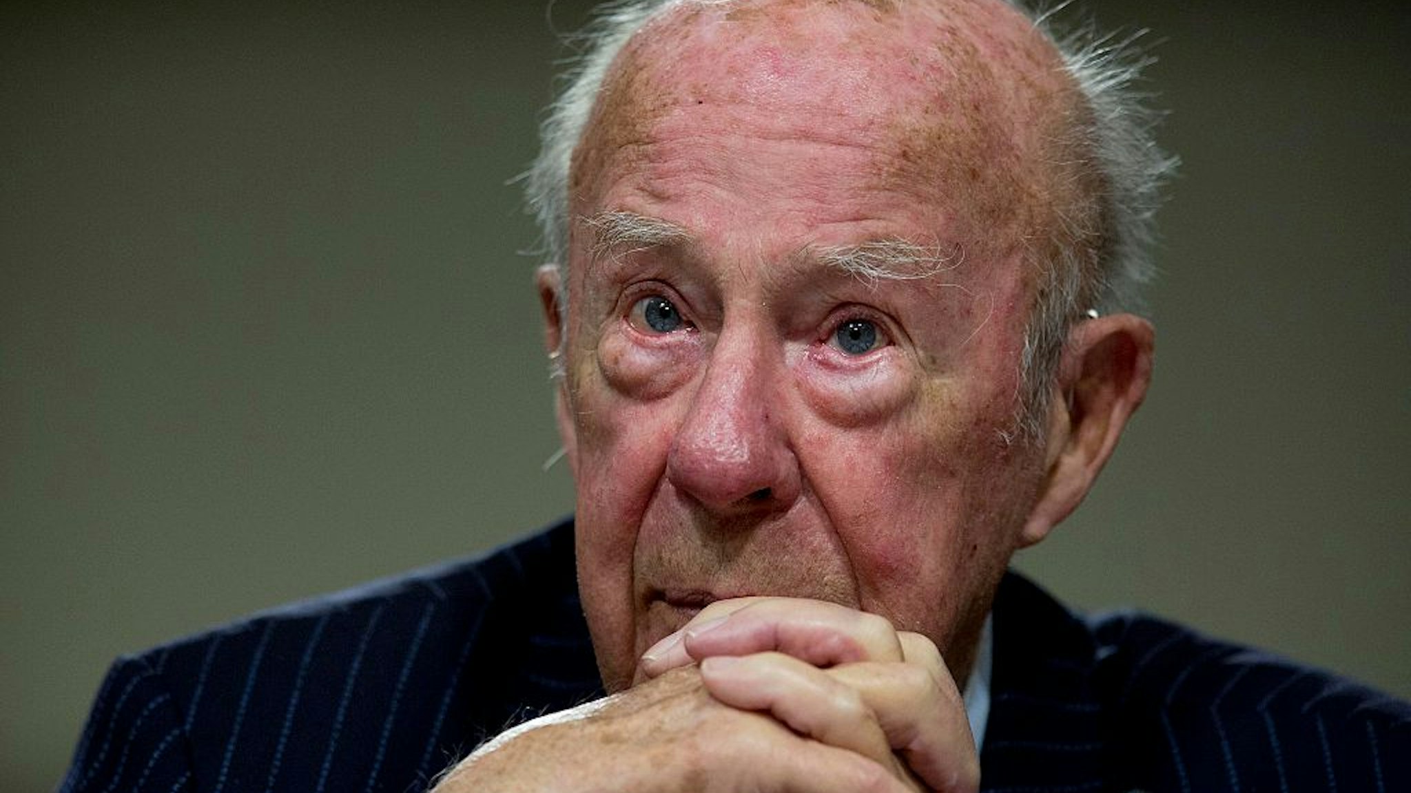 George Shultz, former secretary of state, listens during a Senate Armed Services Committee hearing in Washington, D.C., U.S., on Thursday, Jan. 29, 2015. The hearing was titled "Global Challenges and the U.S. National Security Strategy." Photographer: Andrew Harrer/Bloomberg via Getty Images