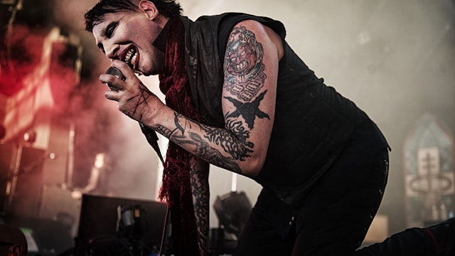 DALLAS, TX - July 15: Brian Hugh Warner performs as Marilyn Manson in concert at the Gexa Energy Pavilion on July 15, 2015 in Dallas, Texas. (Photo by Mike Brooks/DAL/Voice Media Group via Getty Images)