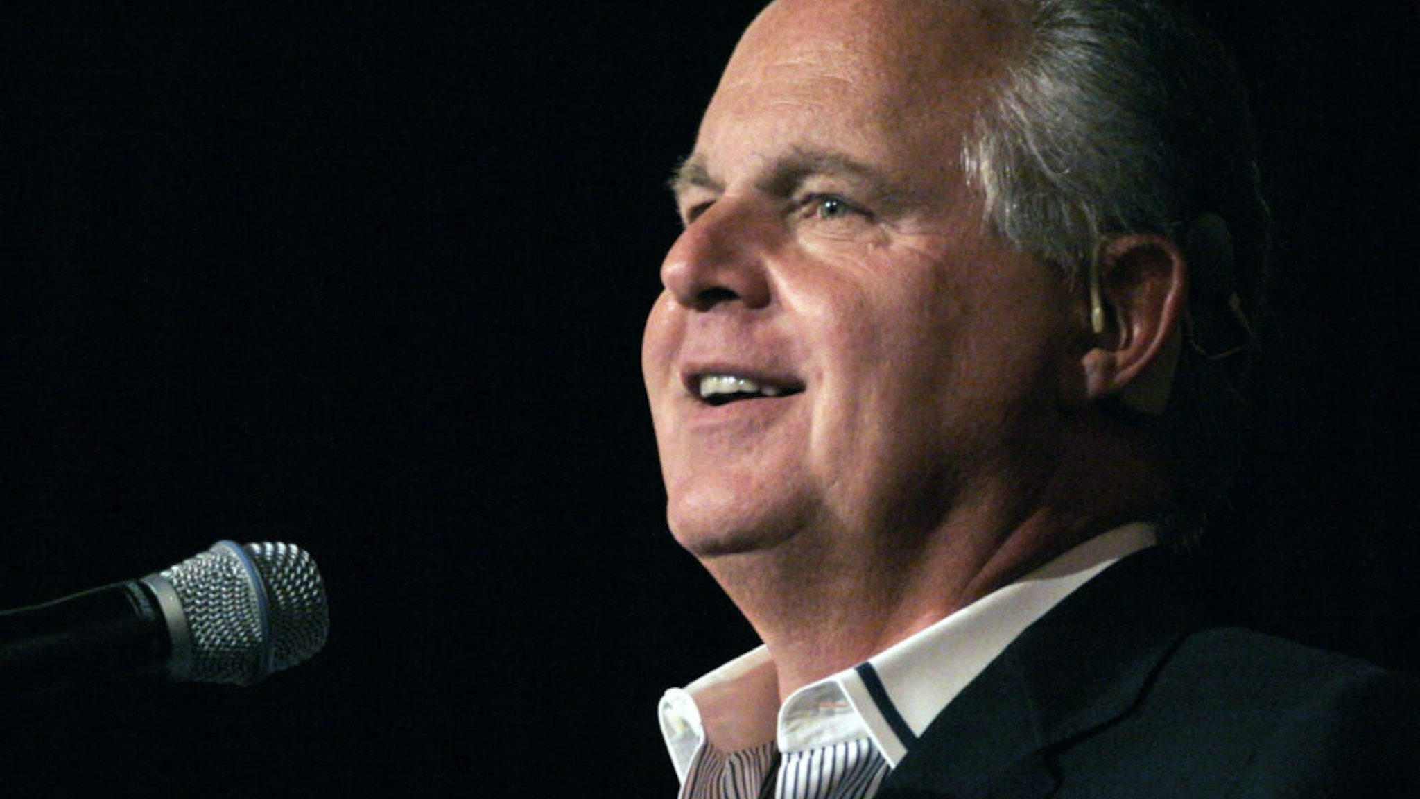 NOVI, MI - MAY 3: Radio talk show host and conservative commentator Rush Limbaugh speaks at "An Evenining With Rush Limbaugh" event May 3, 2007 in Novi, Michigan. The event was sponsored by WJR radio station as part of their 85th birthday celebration festivities.