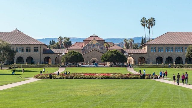A general view of the Main Quadrangle and Memorial Church on the Stanford University campus before a NCAA Pac-12 football game between the Stanford Cardinal and the Arizona State University Sun Devils played on September 30, 2017 at Stanford Stadium in Palo Alto, California.