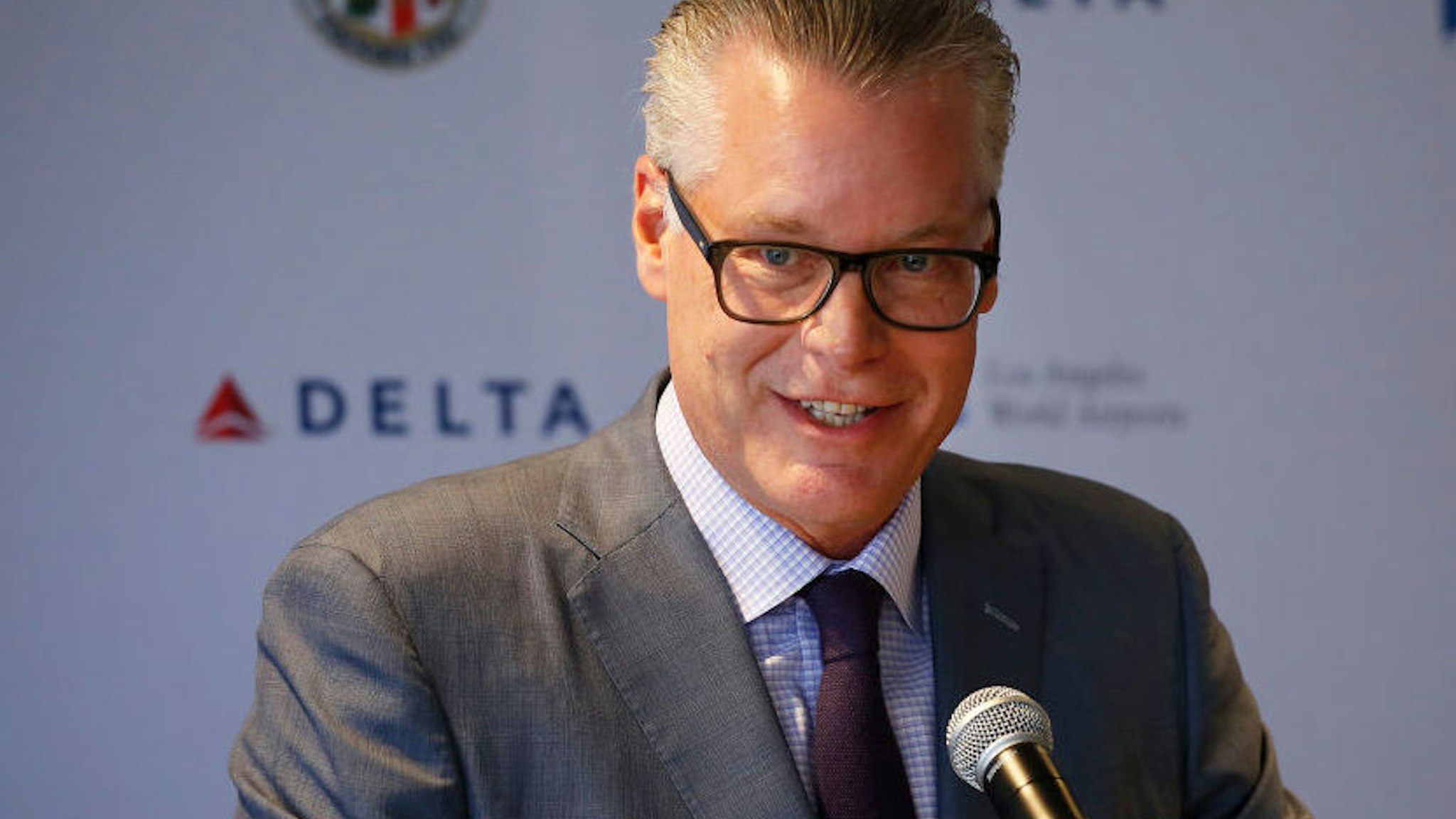 LOS ANGELES, CA â€“ May 31, 2018: Delta CEO Ed Bastian, at a press conference to announce that Delta Air Lines and Los Angeles World Airports (LAWA) have formally kicked off the Delta Sky Way at LAX project â€” Delta's $1.86 billion plan to modernize, upgrade and connect Terminals 2, 3, and the Tom Bradley International Terminal (Terminal B). Construction is expected to begin this fall. The project kick-off follows the LAWA Board of Airport Commissioners' recent approval of the largest tenant improvement award in its history, which cleared the way for the Delta Sky Way at LAX to begin. (Al Seib / Los Angeles Times)