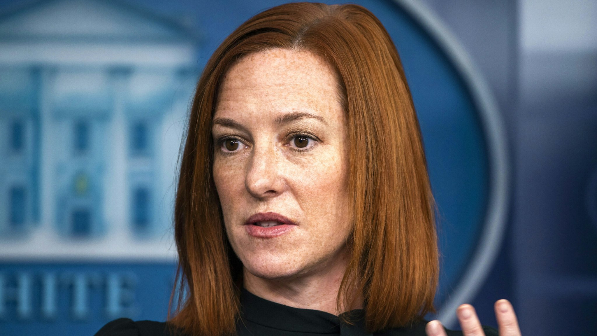 Jen Psaki, White House press secretary, speaks during a news conference in the James S. Brady Press Briefing Room at the White House in Washington, D.C., U.S., on Thursday, Feb. 4, 2021. President Joe Biden told House Democrats on Wednesday that while he was open to tightening the eligibility for his proposed $1,400 stimulus checks, any move to cut the payments' base amount would mean starting his presidency with a broken promise.