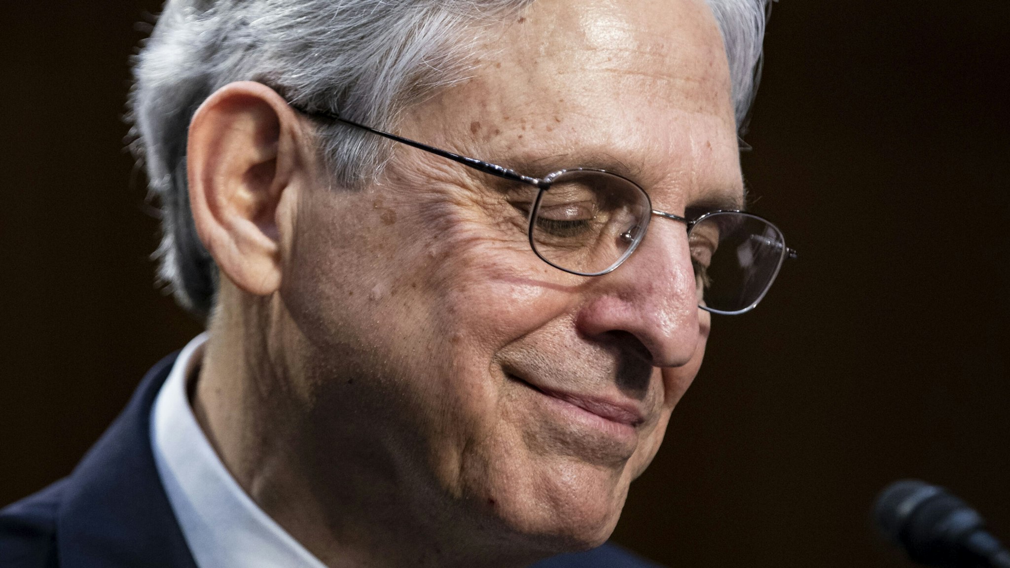 WASHINGTON, DC - FEBRUARY 22: Attorney General nominee Merrick Garland pauses while speaking during his confirmation hearing before the Senate Judiciary Committee in the Hart Senate Office Building on February 22, 2021 in Washington, DC. Garland previously served at the Chief Judge for the U.S. Court of Appeals for the District of Columbia Circuit.