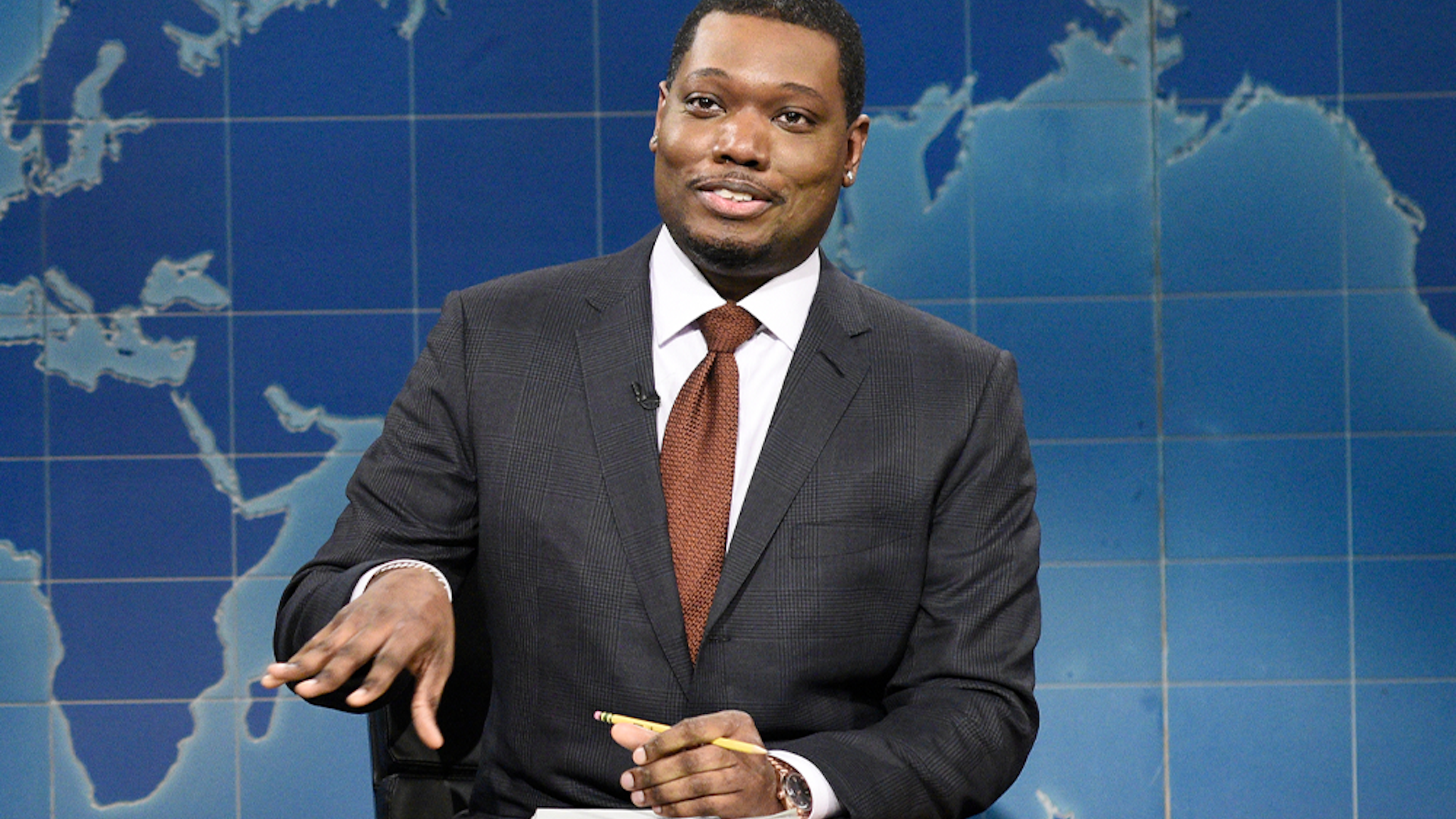 SATURDAY NIGHT LIVE -- "John Krasinski" Episode 1795 -- Pictured: (l-r) Anchor Colin Jost and anchor Michael Che during Weekend Update on Saturday, January 30, 2021