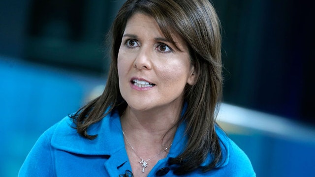 NEW YORK, NEW YORK - NOVEMBER 12: (EXCLUSIVE COVERAGE) Former UN Ambassador ( R) Nikki Haley visits "Fox &amp; Friends" at Fox News Channel Studios on November 12, 2019 in New York City. (Photo by John Lamparski/Getty Images)
