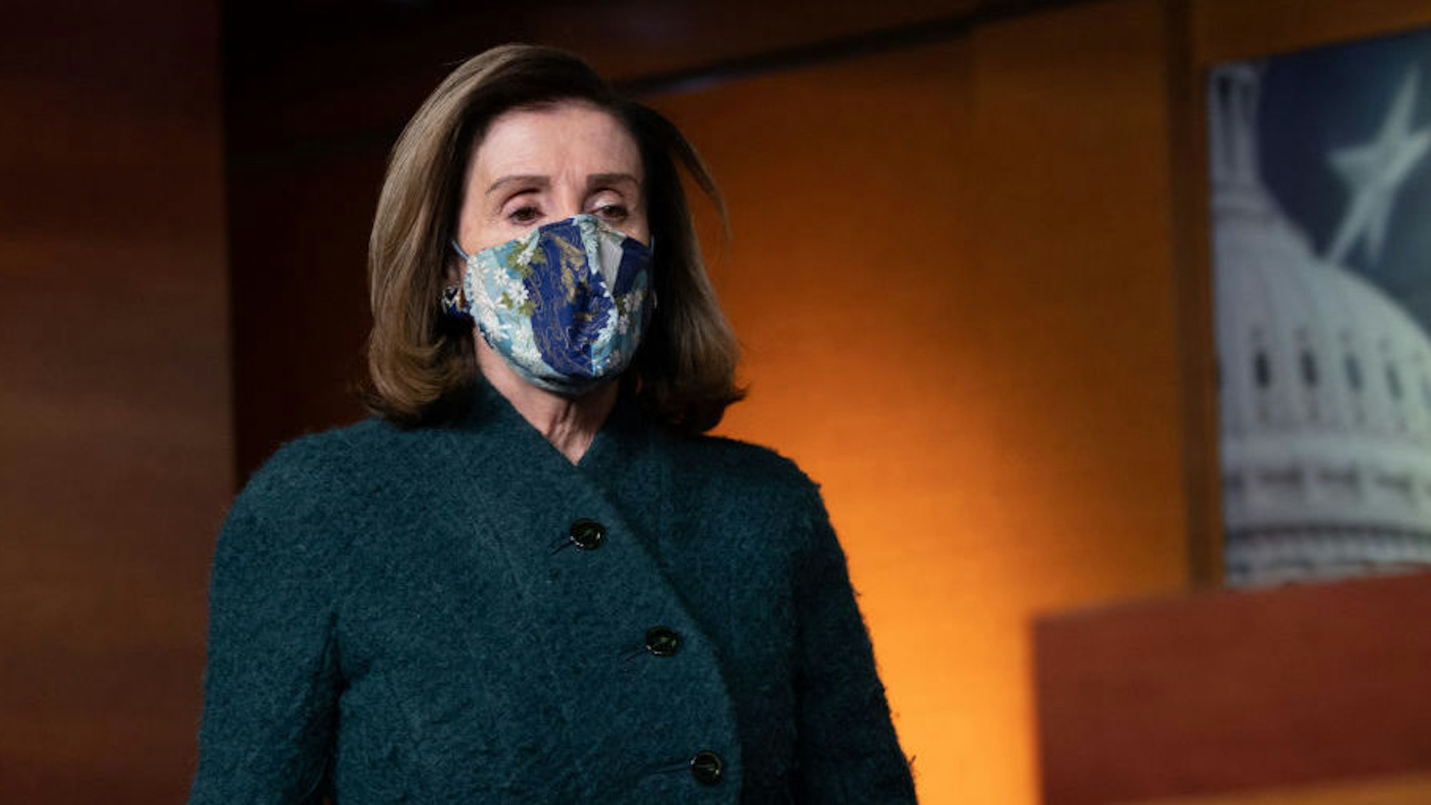 US Speaker of the House, Nancy Pelosi, Democrat of California, arrives for her weekly press briefing on Capitol Hill in Washington, DC, on January 28, 2021.