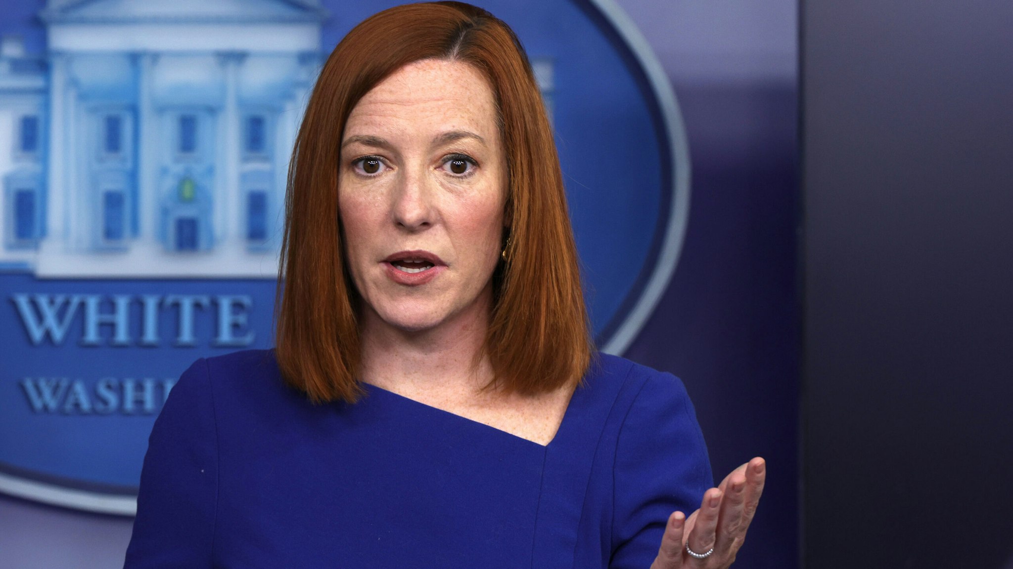 WASHINGTON, DC - FEBRUARY 22: White House Press Secretary Jen Psaki speaks during a news briefing at the James Brady Press Briefing Room of the White House February 22, 2021 in Washington, DC. Psaki held a news briefing to answer questions from the members of the press.