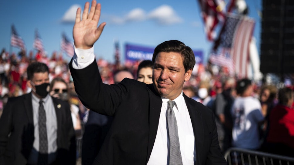 SANFORD, FL - OCTOBER 12: Florida Governor Ron DeSantis arrives before President Donald J. Trump arrives to speak during a campaign "Make America Great Again Event" at the Orlando Sanford International Airport on Monday, Oct 12, 2020 in Washington, DC.