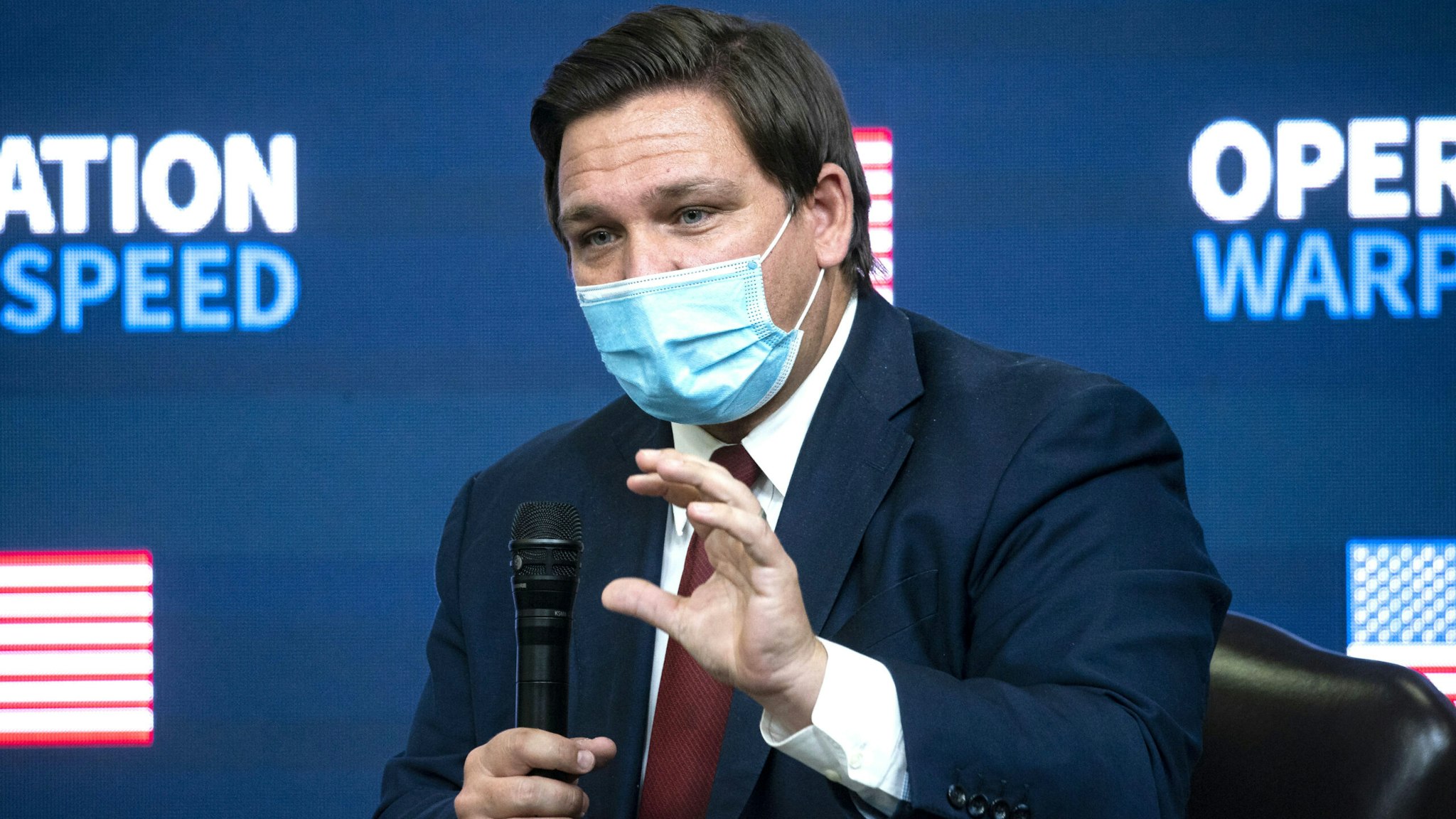 Ron DeSantis, governor of Florida, speaks during an Operation Warp Speed vaccine summit at the White House in Washington, D.C., U.S., on Tuesday, Dec. 8, 2020. President Trump celebrated the development of coronavirus vaccines at a White House summit on Tuesday and vowed to use executive powers if necessary to acquire sufficient doses, as the number of U.S. cases surpassed 15 million.